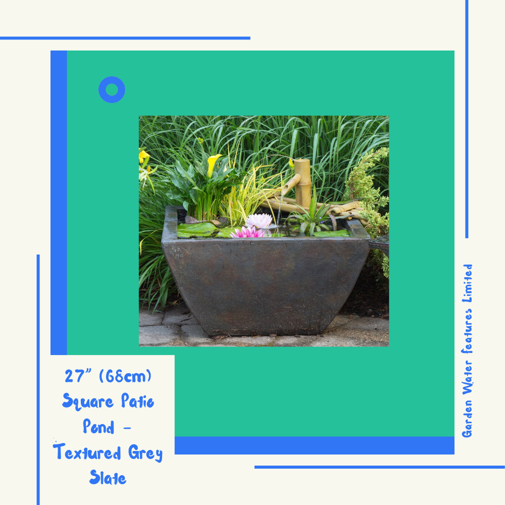 27” (68cm) Square Patio Pond - Textured Grey Slate - WaterFeature.Shop