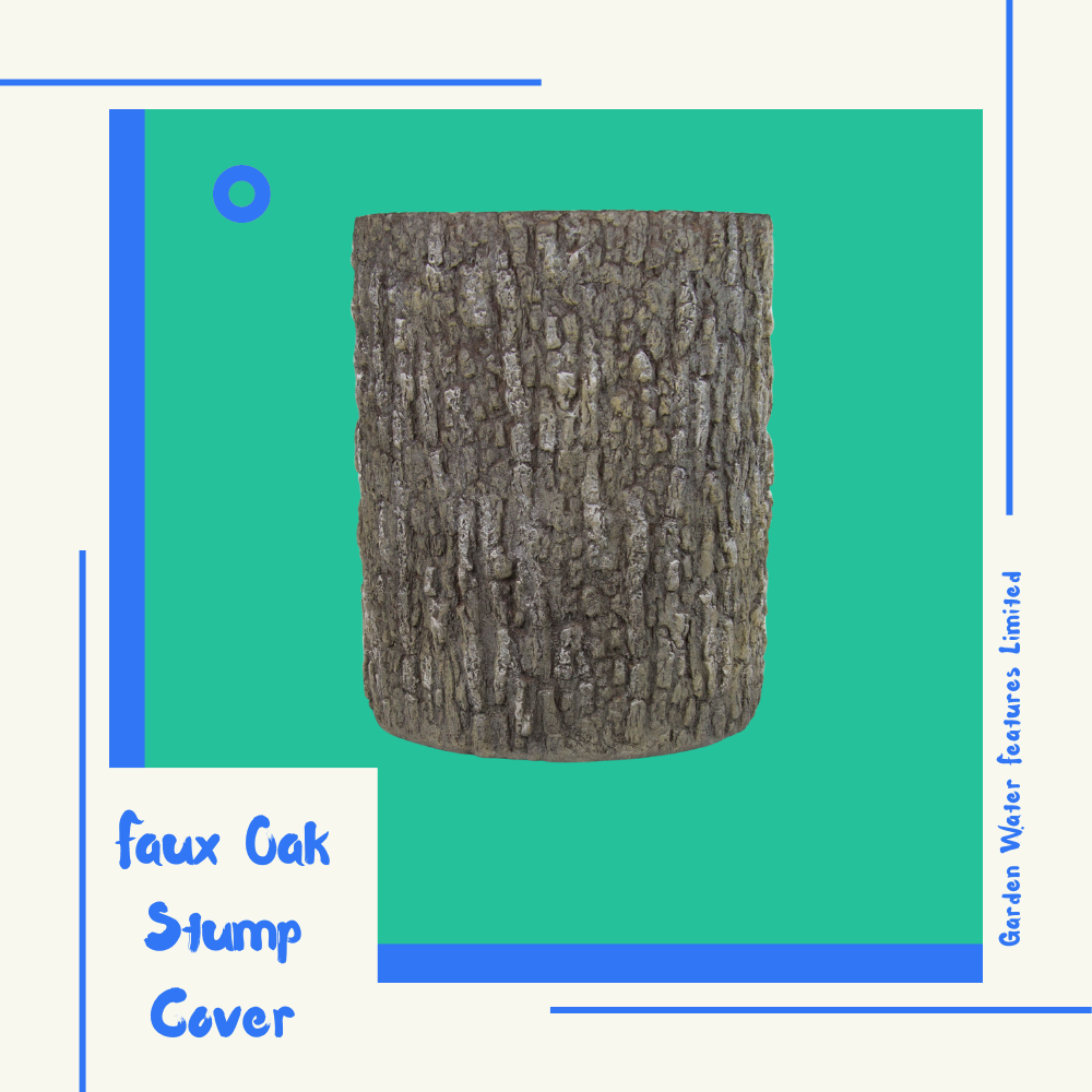 Close-up of the Faux Oak Stump Cover's realistic texture