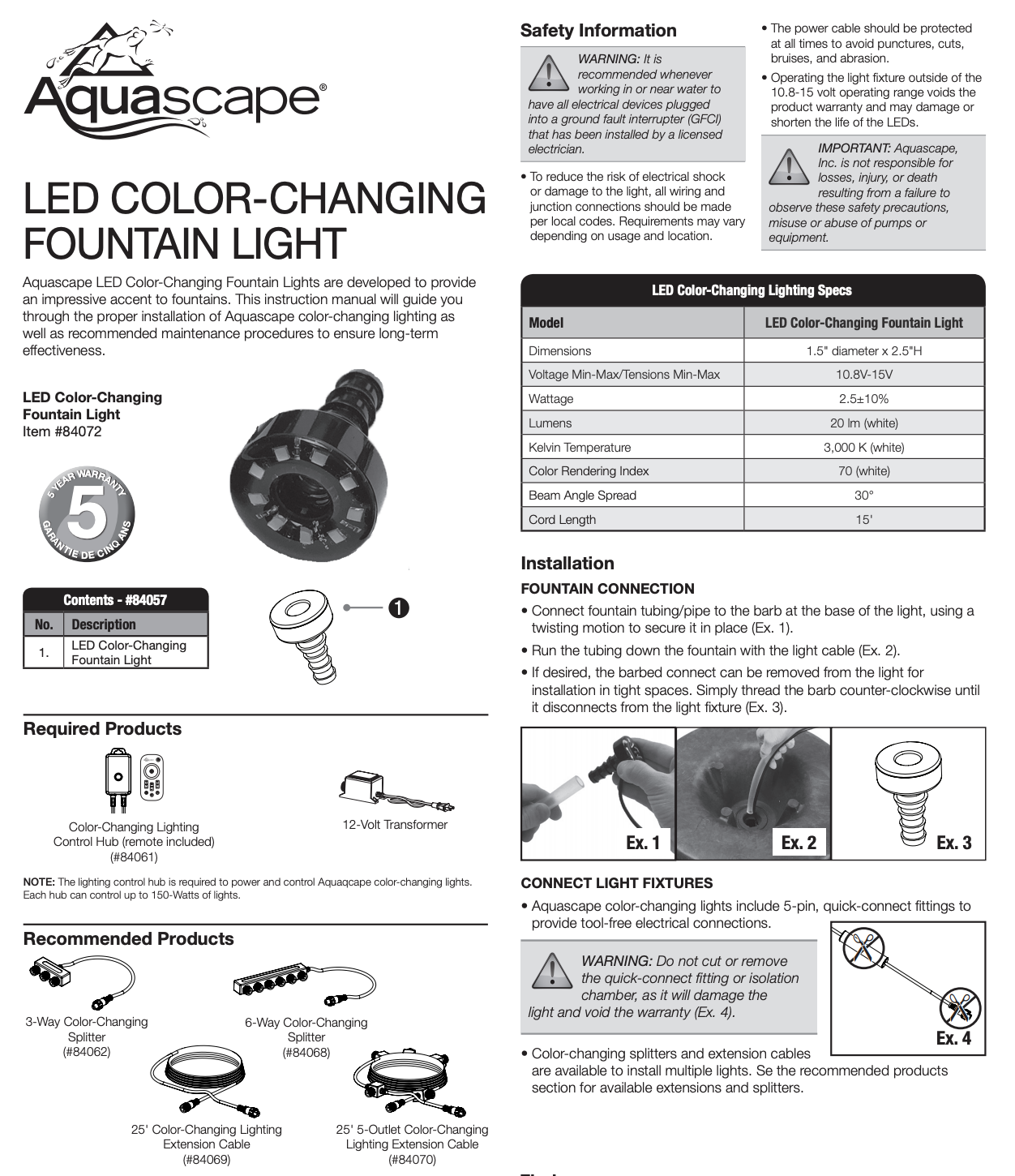 LED COLOUR-CHANGING - 2 Watt Fountain Light - UK - WaterFeature.Shop