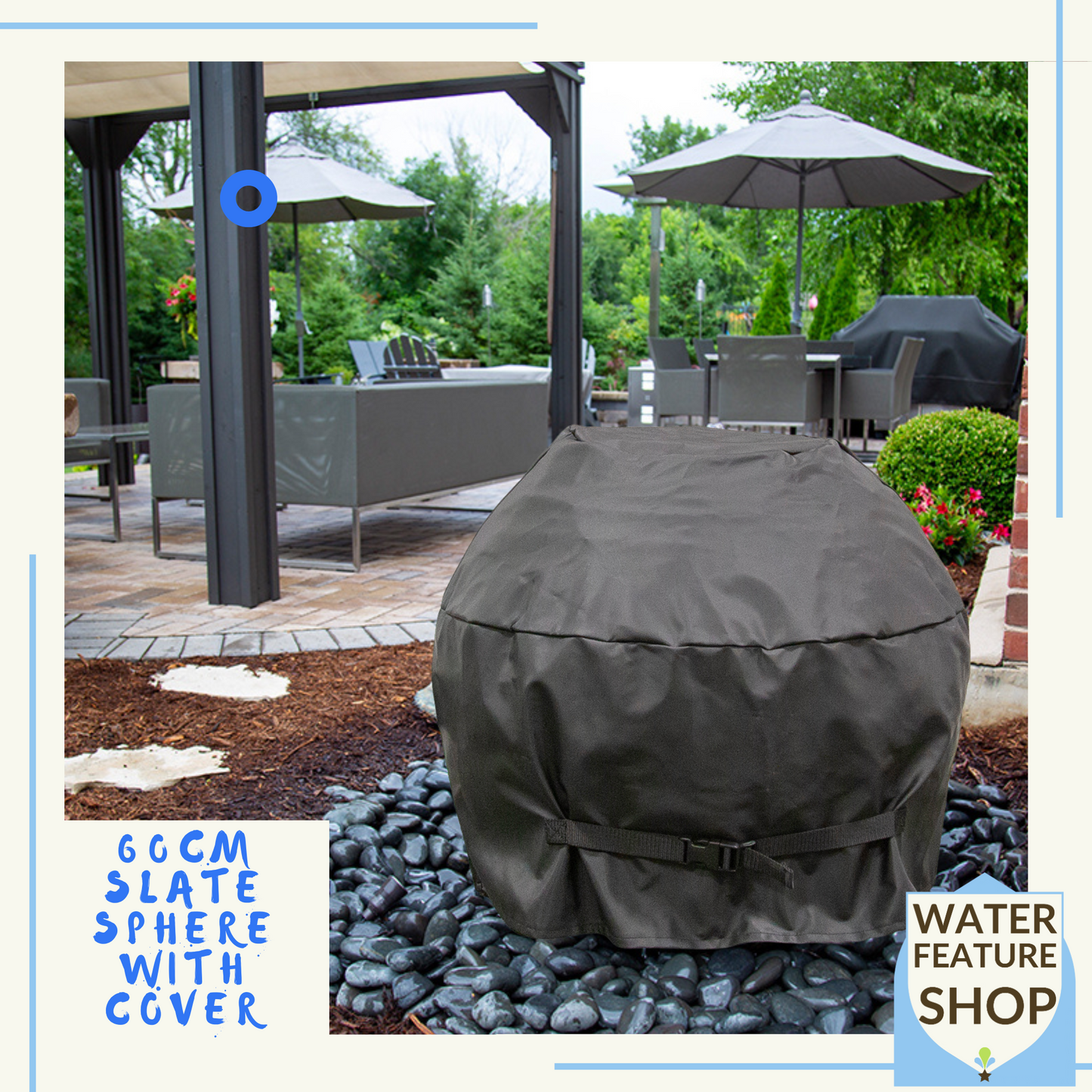 60cm Slate Sphere with Cover - Garden Water Feature