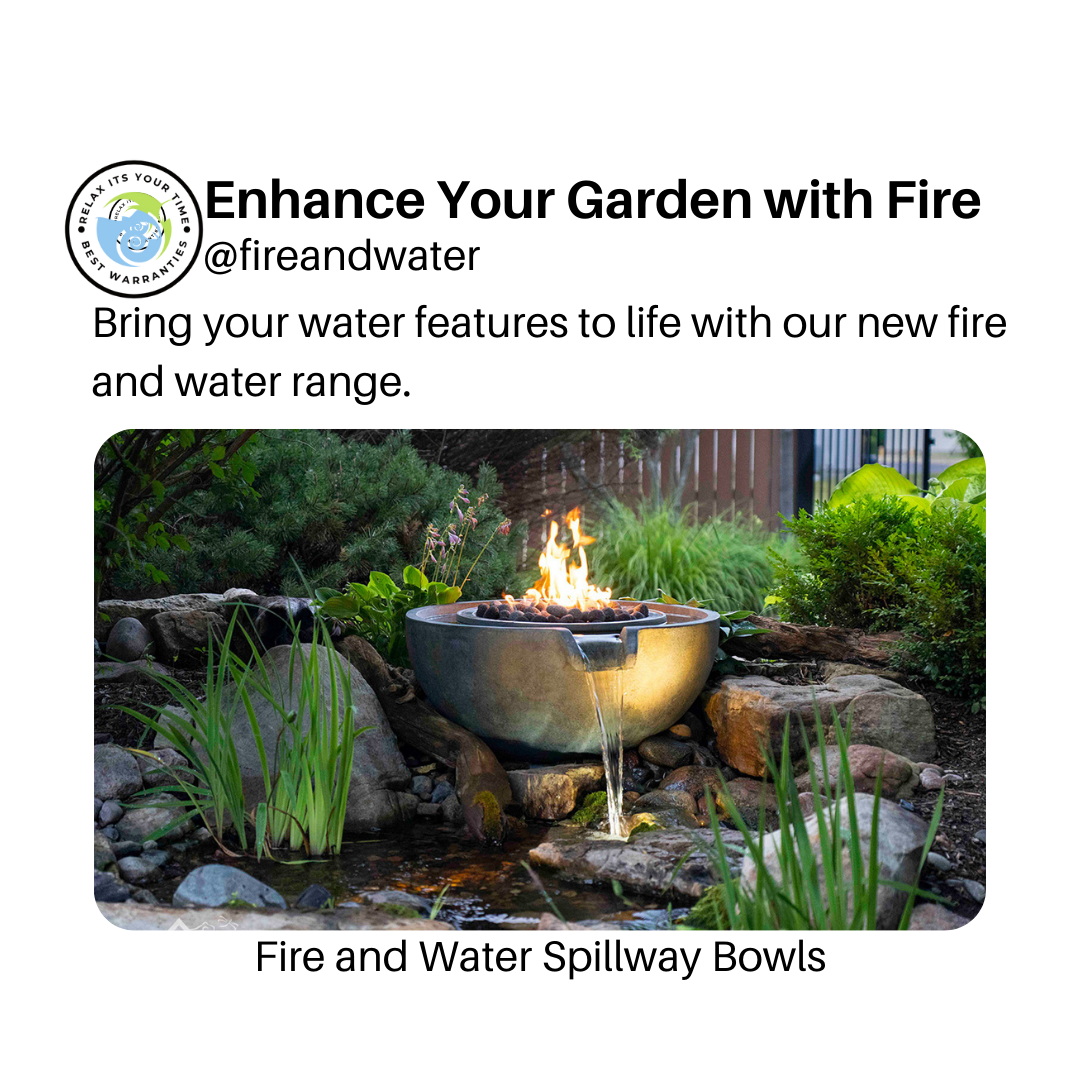 Fire and water feature combined in a garden setting
