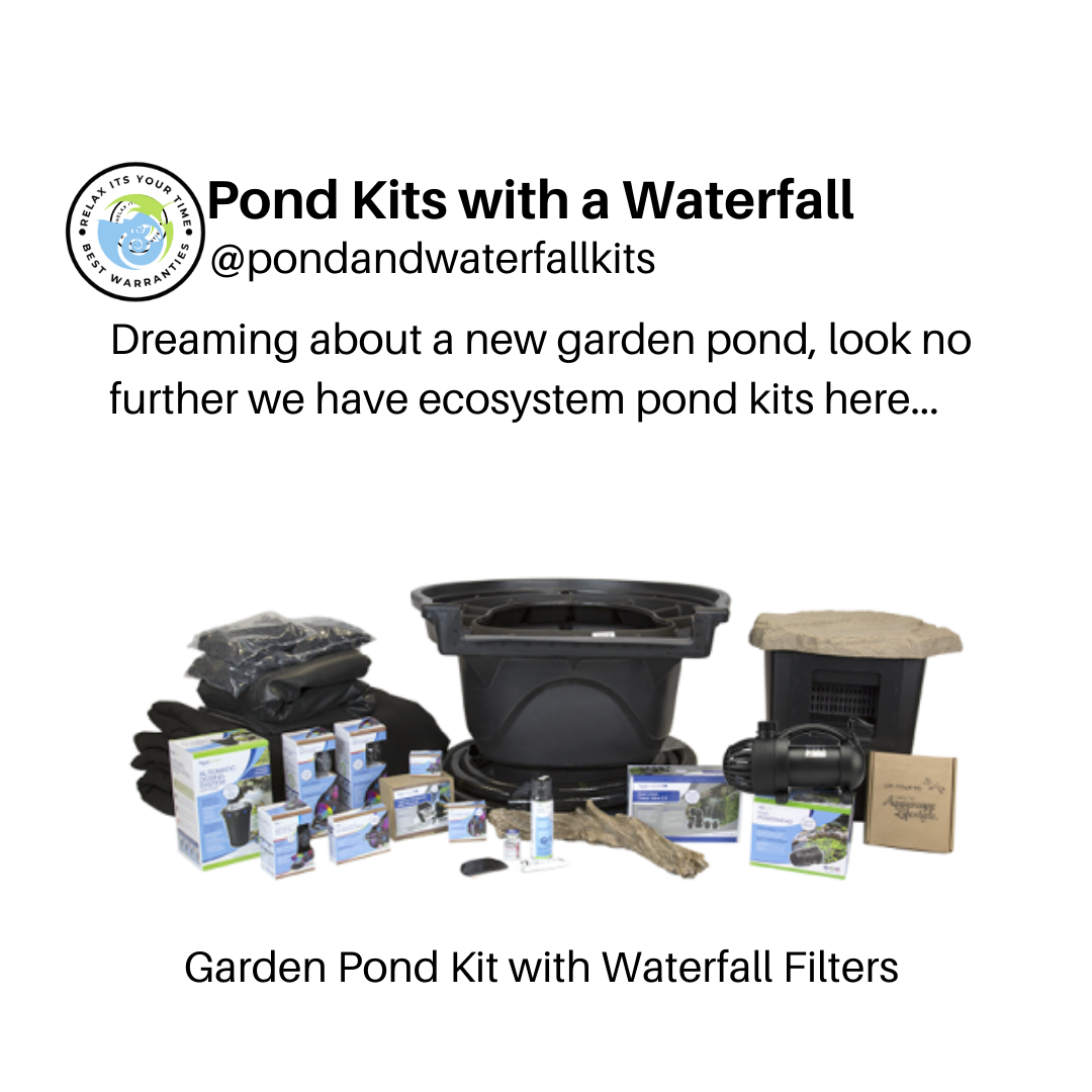 Pond kit with a waterfall installed in a garden