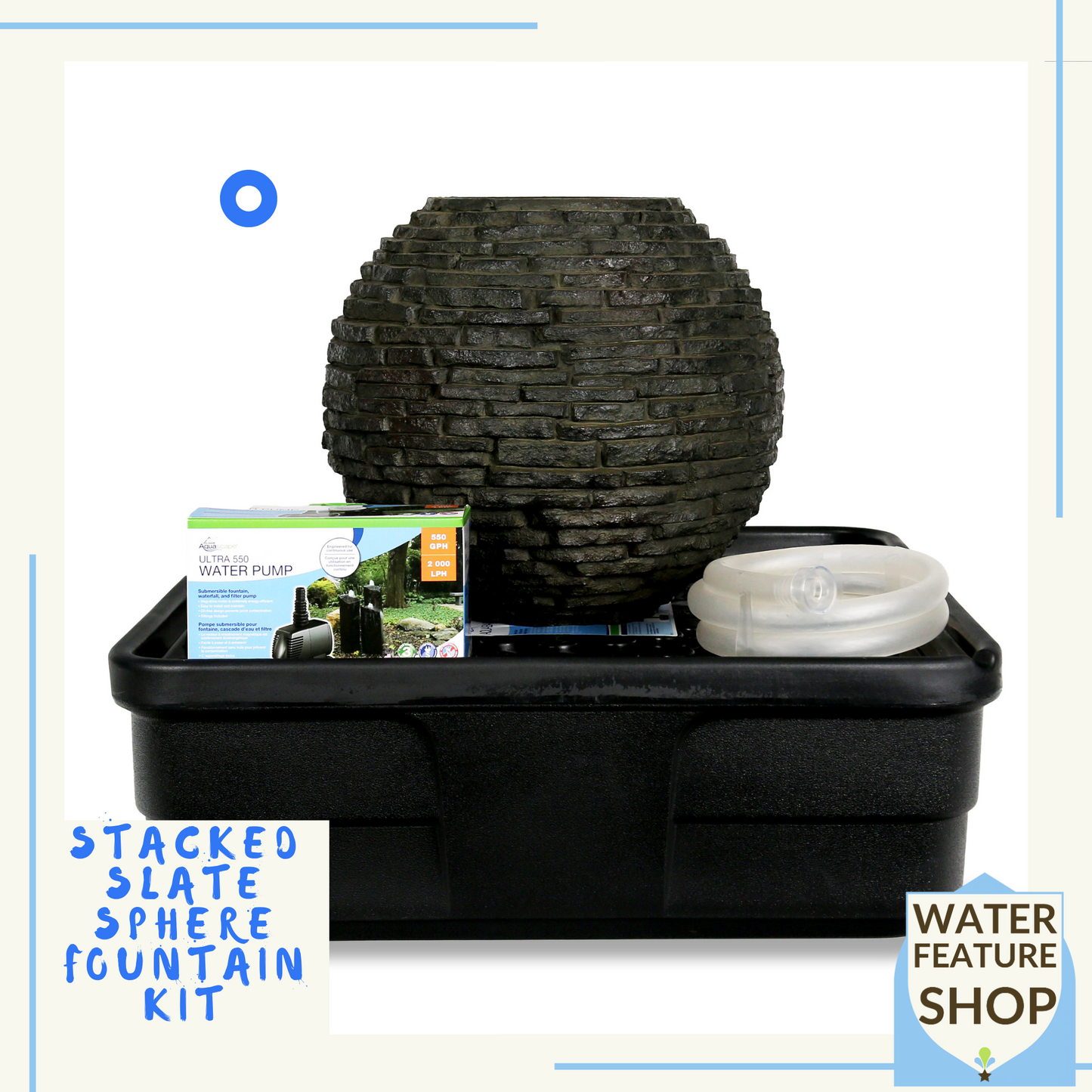 Stacked Slate Sphere Fountain kit - Garden Water Feature