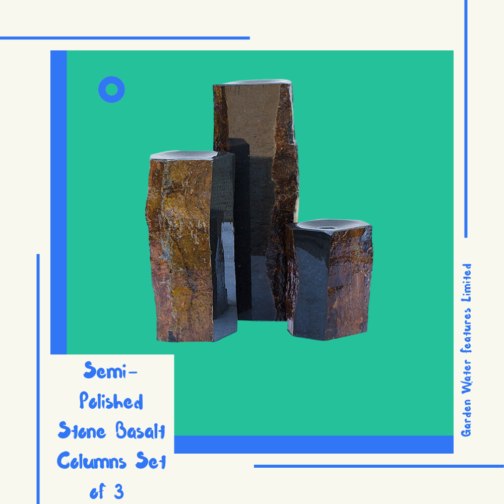 Semi-Polished Stone Basalt Columns Set of 3