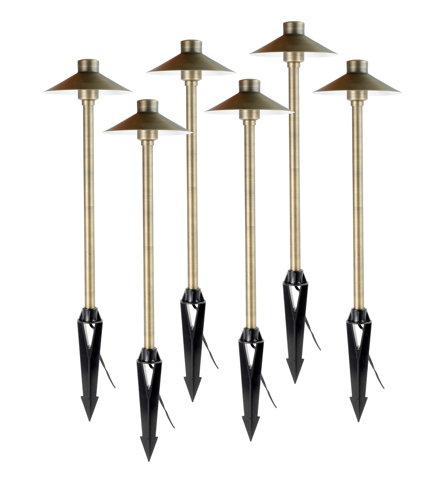 6 Hat Top Brass Garden Lights - Path and Area Landscape Lights - WaterFeature.Shop